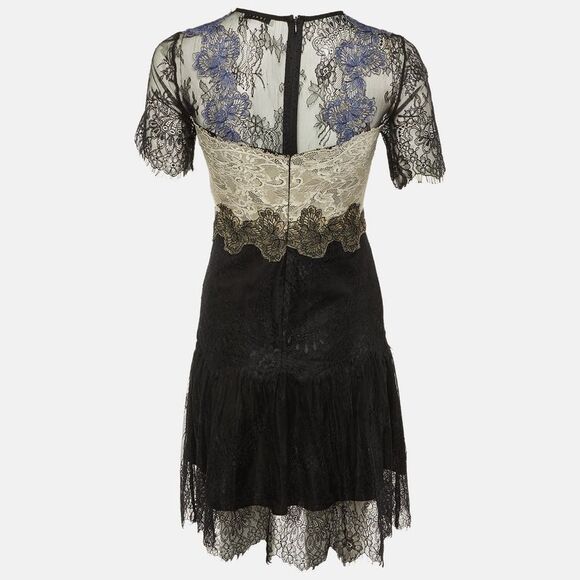 Sandro Black Lace Contrast Detail Mini Dress M - Picture 2 of 5